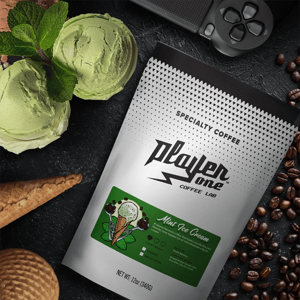 Player One Coffee Mint Ice Cream flavor packaging