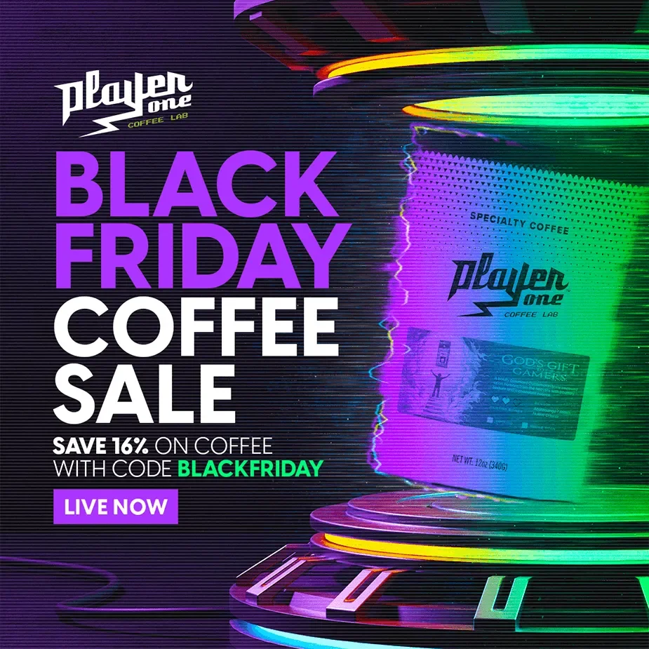 Player One Coffee Black Friday seasonal campaign